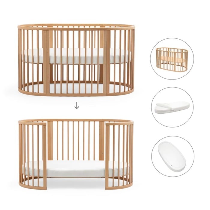 Stokke Sleepi Bed + Mattress + Fitted Sheet - łóżeczko z materacem i prześcieradłem-White-Sage Green Map