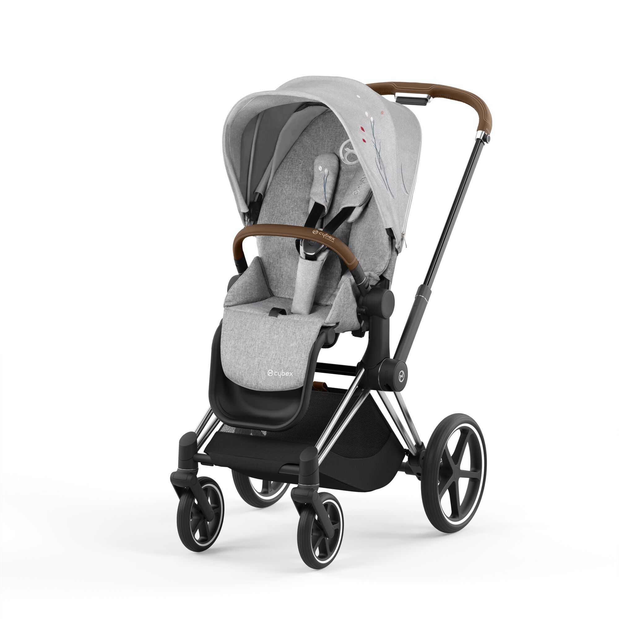 Cybex Priam 4.0 Fashion Collection - wózek spacerowy -Koi Crystallized-Chrome z brązową rączką