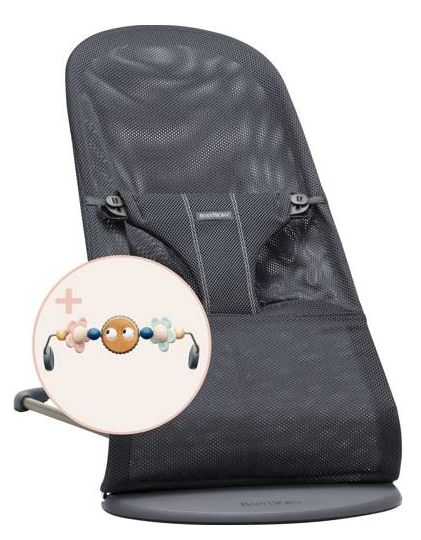 Babybjorn Leżaczek Bliss Mesh Antracytowy + zabawka Googly Eyes Pastels