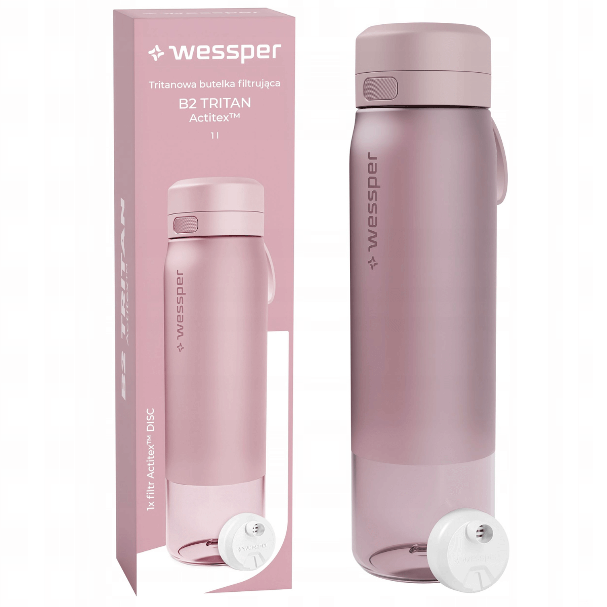 Butelka tritanowa Wessper z filtrem Wessper 1000 ml różowa.
