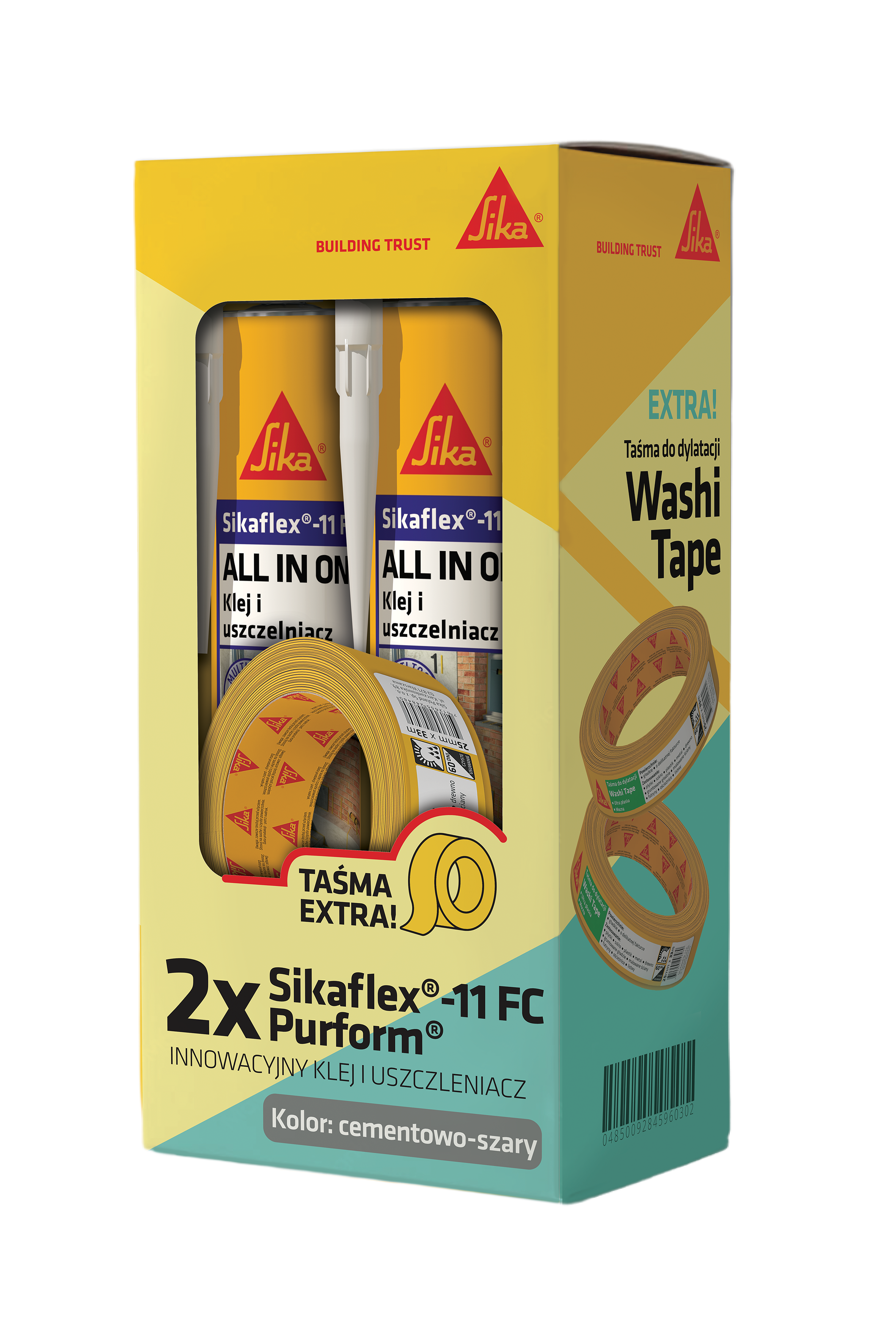 ZESTAW SIKA SIKAFLEX-11 FC PURFORM 2×300 ML BETONOWO SZARY + TAŚMA SIKA WASHI 25 MM × 33 M