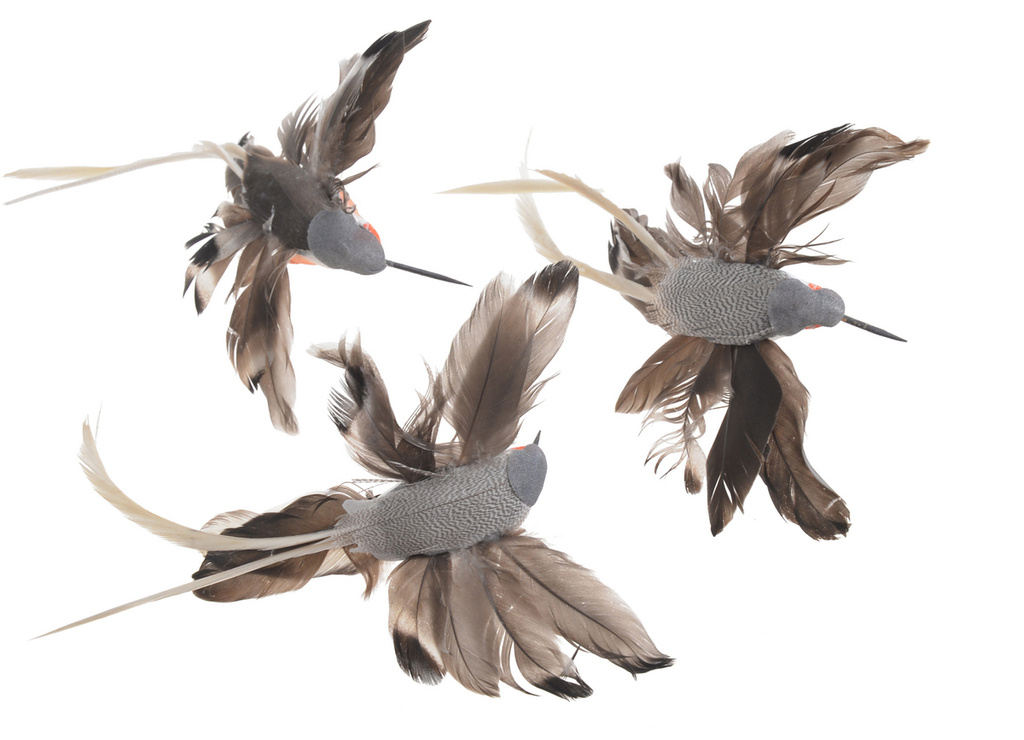 Ptaszki Kolibry z ecru ogonem 3szt 17cm