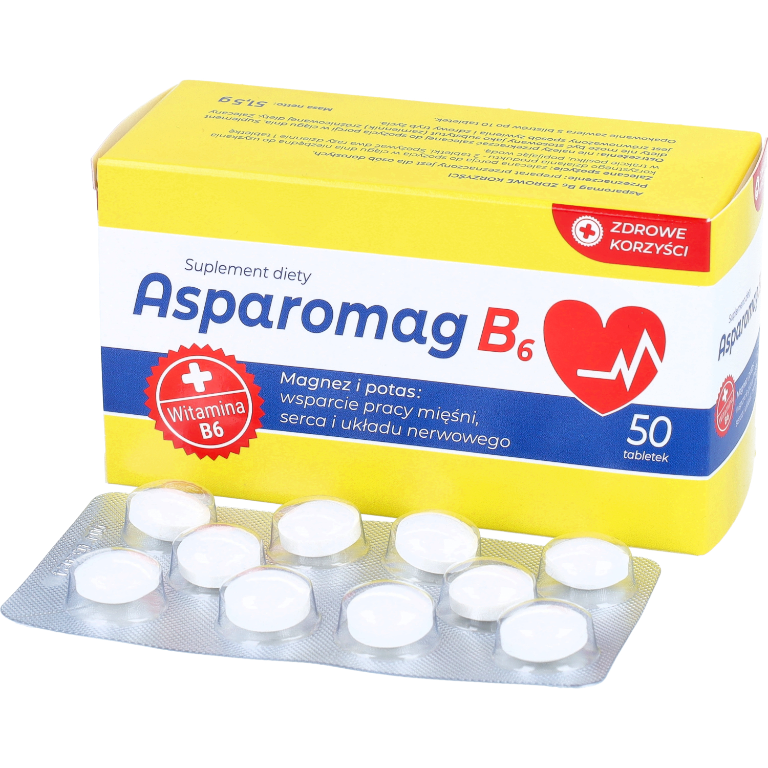 Zdrowe korzyści asparomag b6, 50 tabletek