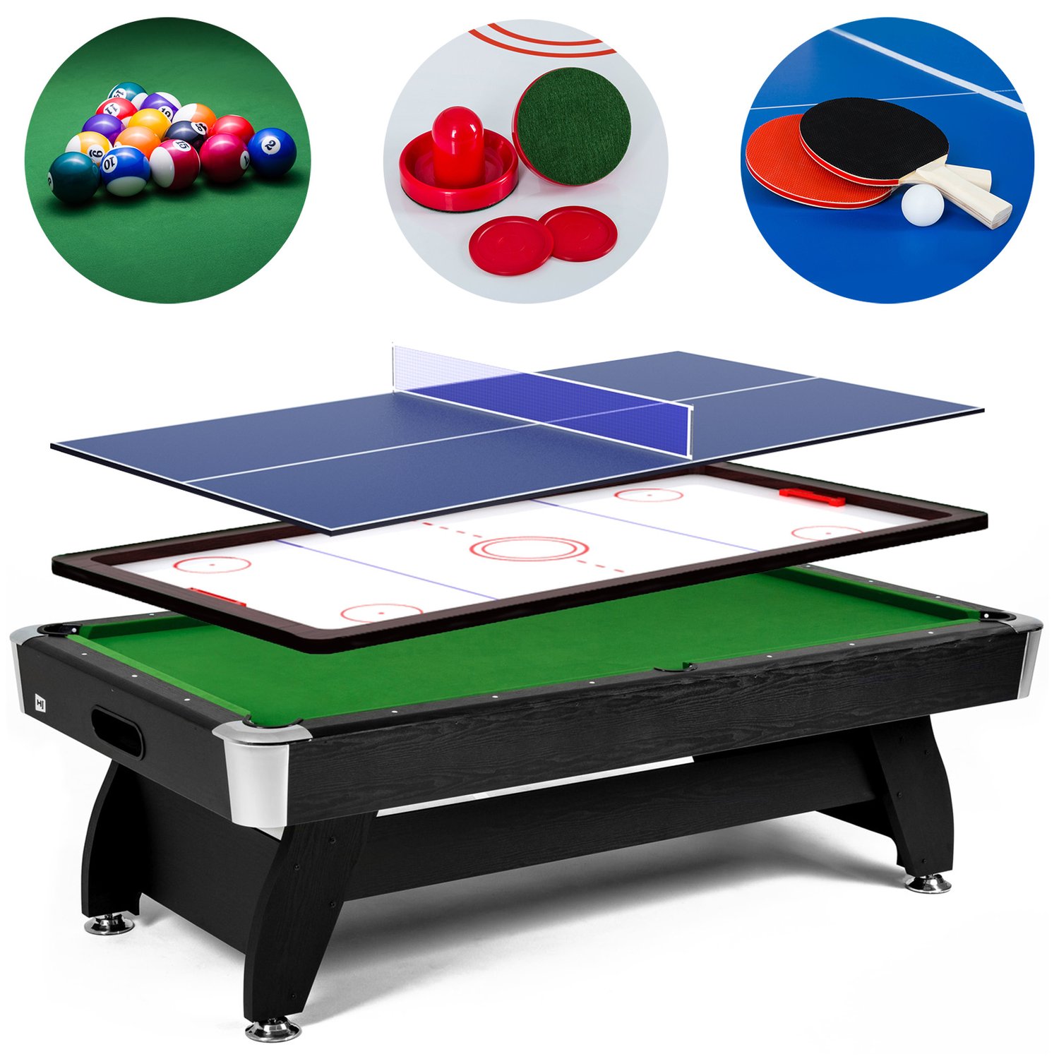 Biliardový stôl Vip Extra 7 FT čierno/zelený s nadstavcom ping-pong/hokej