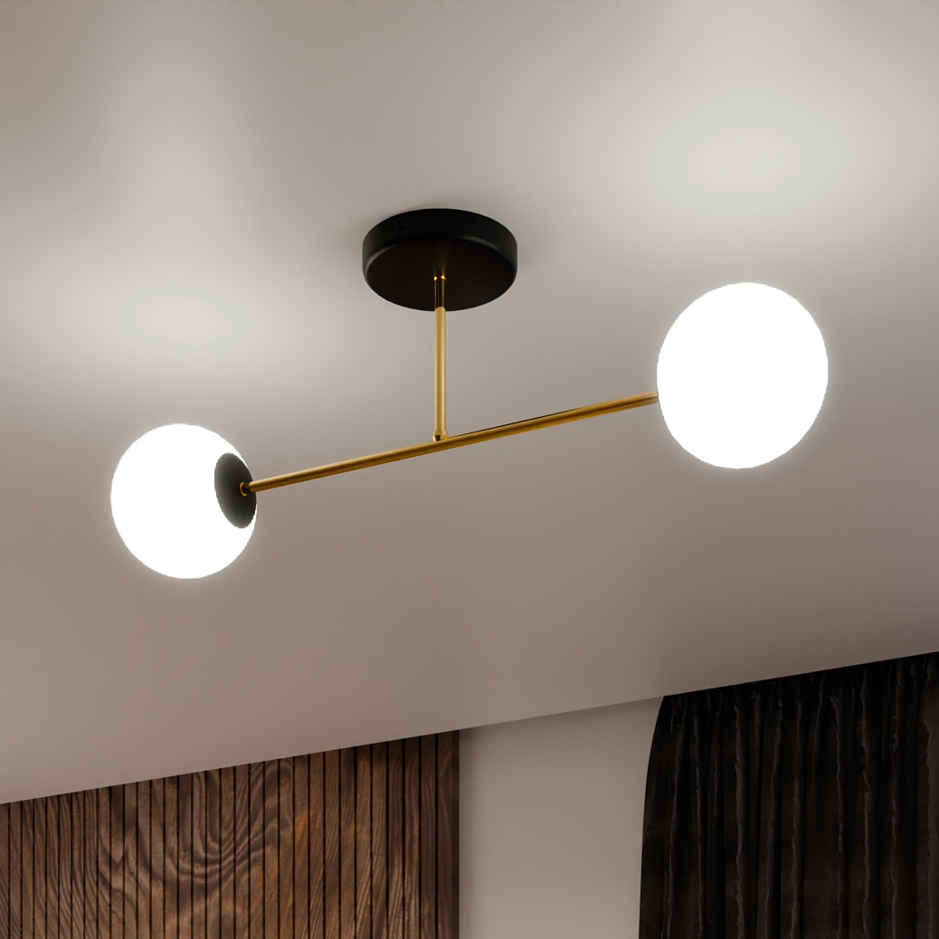 Emibig Magnum lampa podsufitowa 2x10W czarny/złoty/opal 1233/2