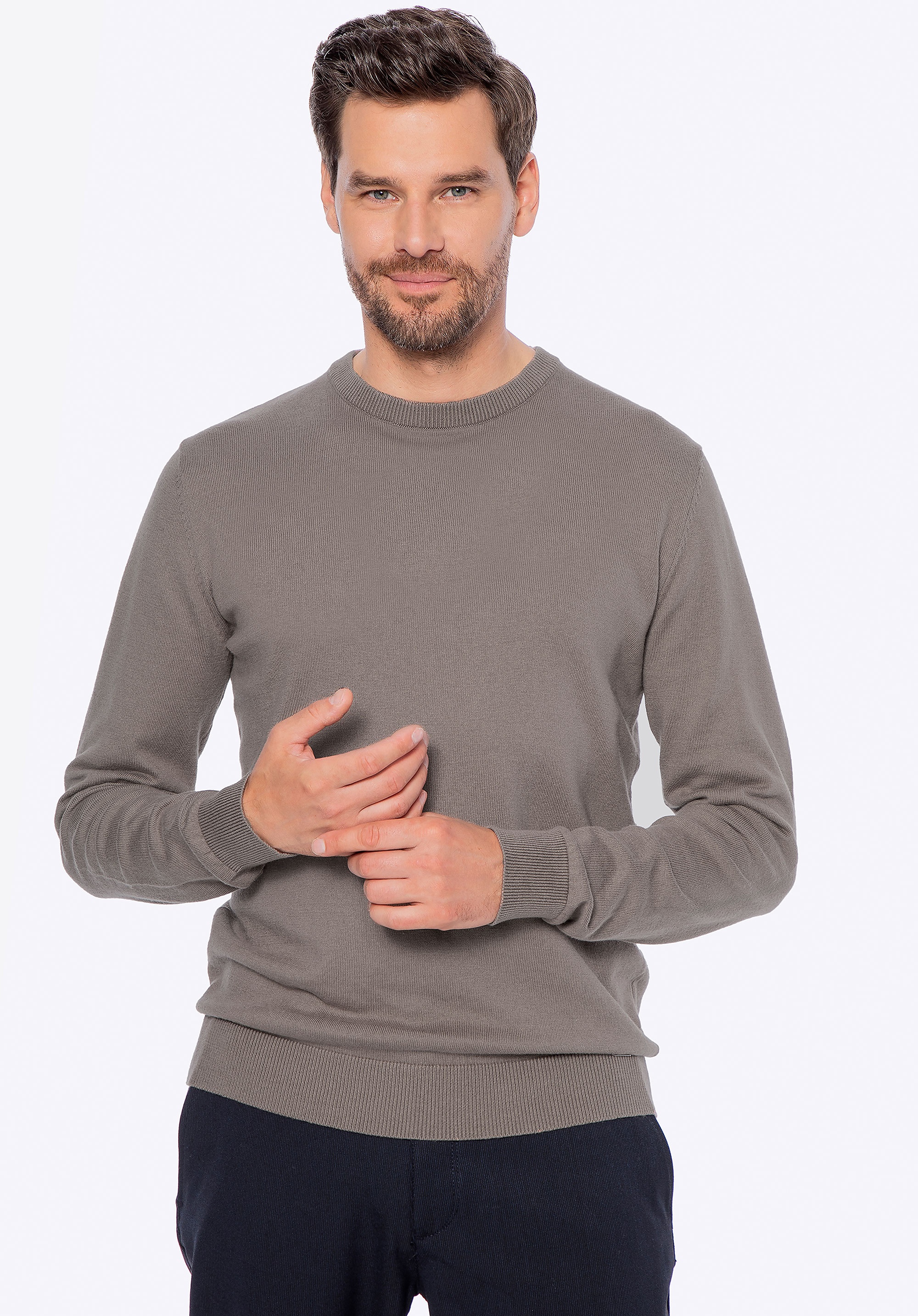 Sweter męski z bawełny z domieszką kaszmiru ciemny beż