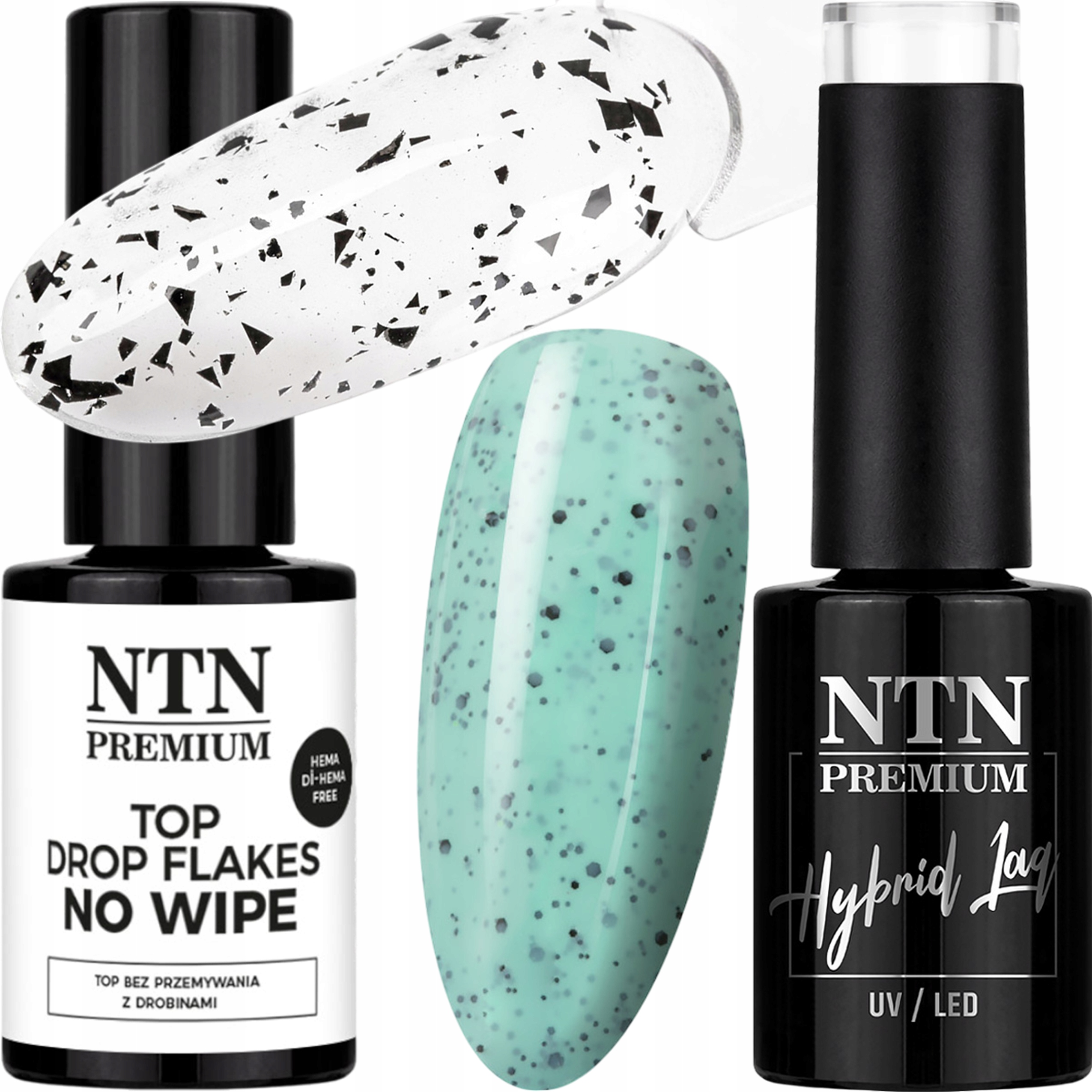 Lakier Hybrydowy NTN 5g Nr183 + Top Flakes NTN 7g Efekt Przepiórczego Jajka