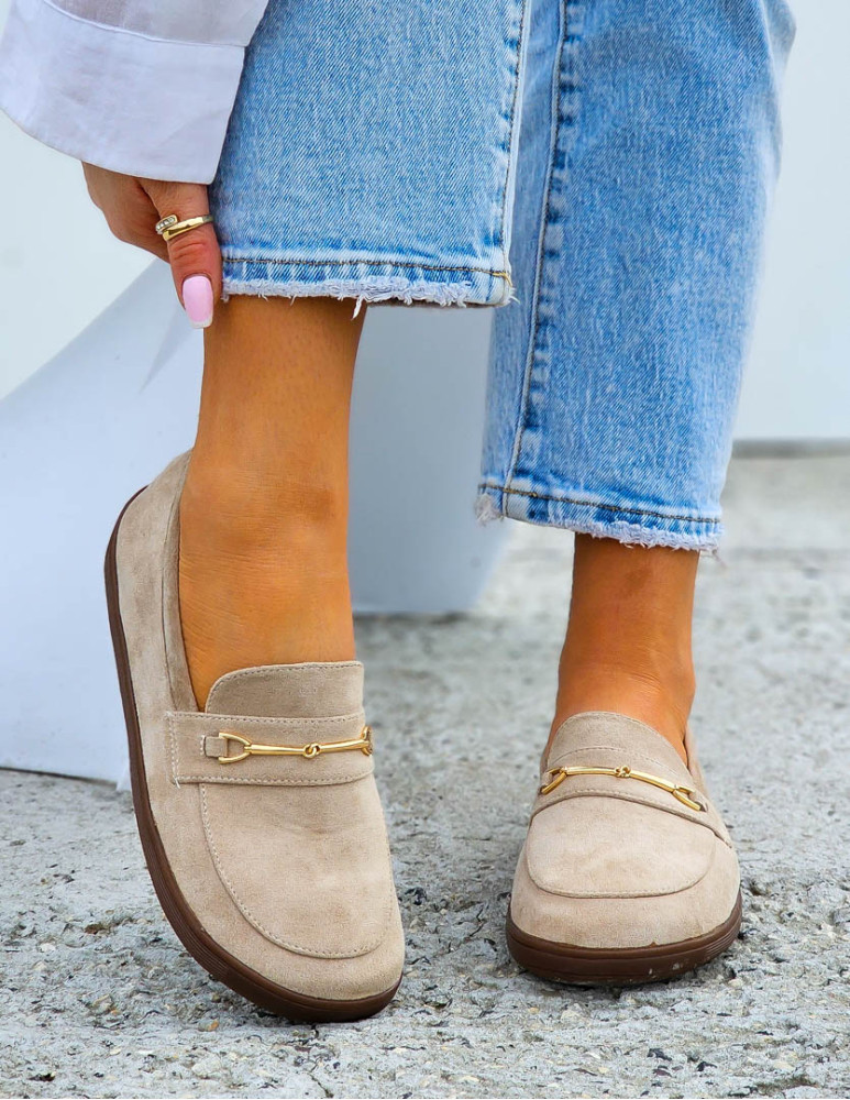 Beżowe Zamszowe Mokasyny Barefoot Comfort