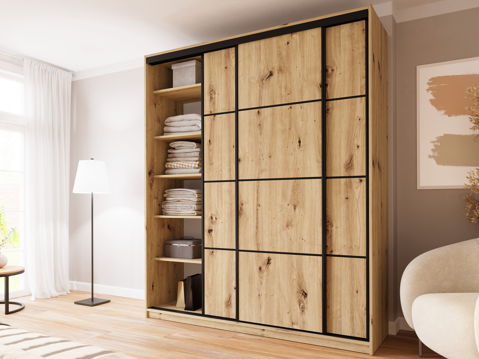 Szafa trzydrzwiowa 200 cm na ubrania dąb artisan LARGO PLUS