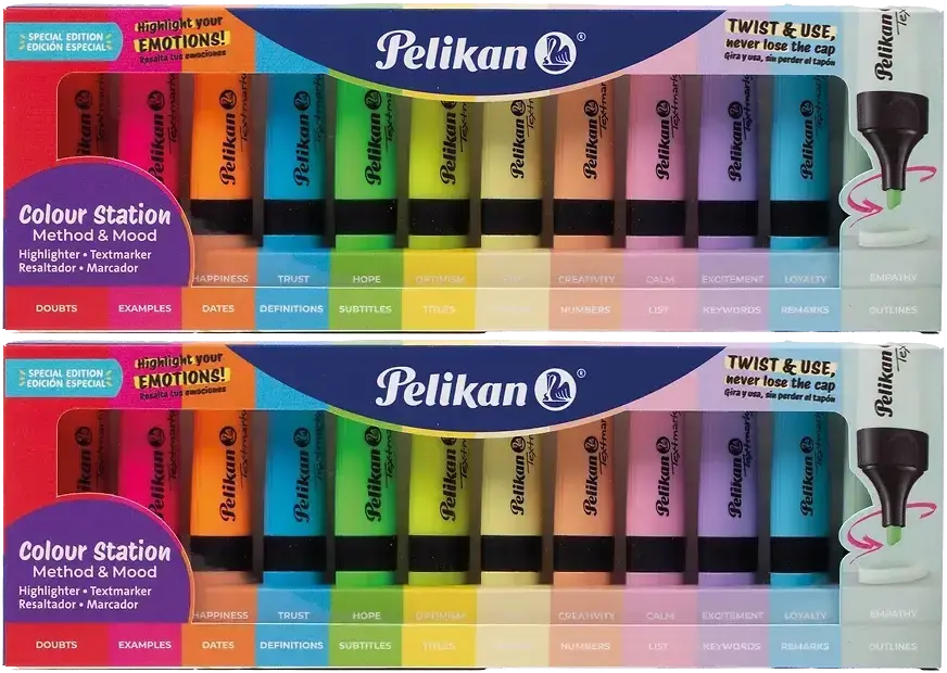 Zakreślacz Pelikan 490, ścięty, 12 szt., z podstawką, mix kolorów