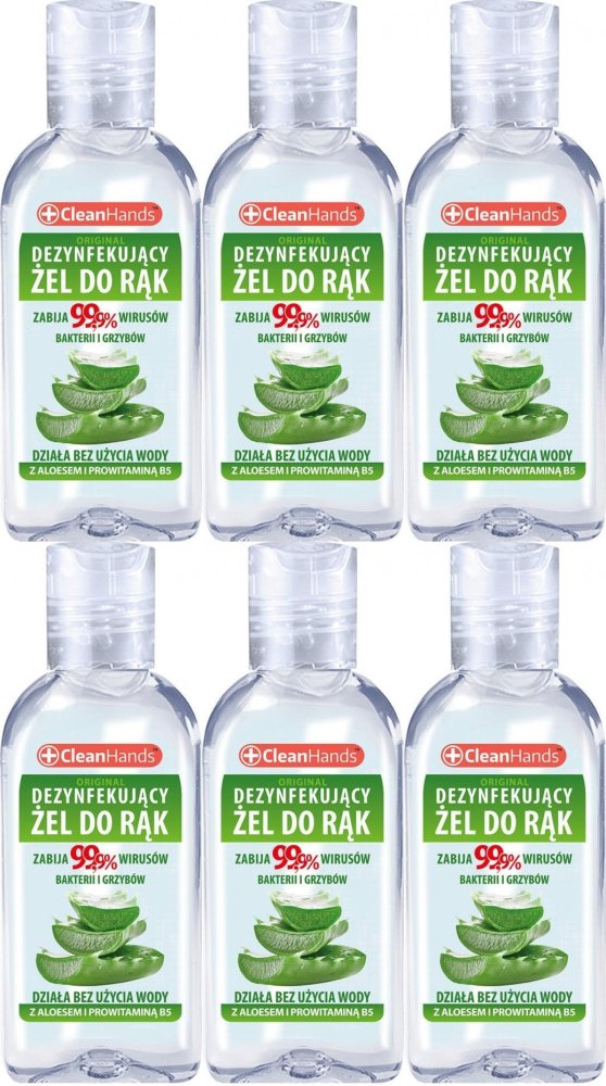 6x Antybakteryjny żel do rąk CLEAN HANDS, z aloesem i prowitaminą B5, 50 ml