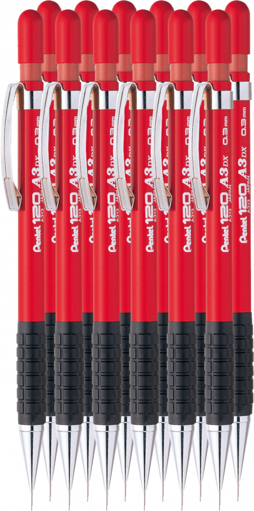 Ołówek automatyczny Pentel A300 0,3 mm z gumką, czerwony
