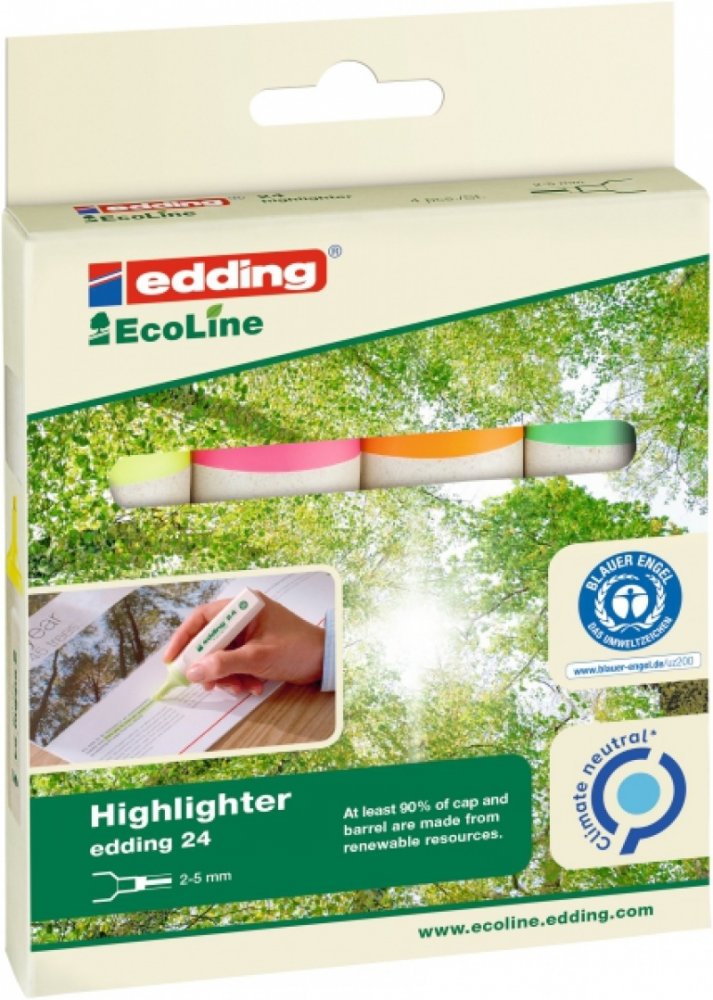Edding zakreślacz Ecoline e-24 ścięty 5 mm, 4 szt., mix kolorów
