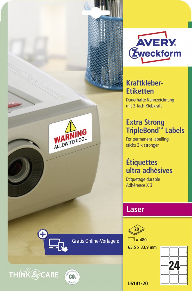 Avery Zweckform TripleBond etykiety zabezpieczające poliestrowe 63,5x33,9 mm, 20 ark., białe