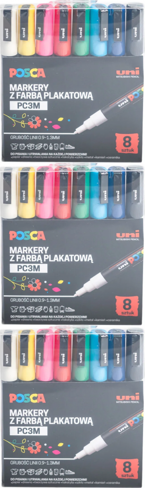 Marker Posca PC-3M 8 szt., farba plakatowa, okrągła, mix kolorów
