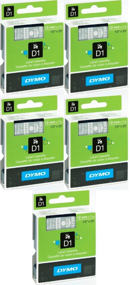 DYMO D1 taśma 12mm x 7m przezroczysta – nadruk biały