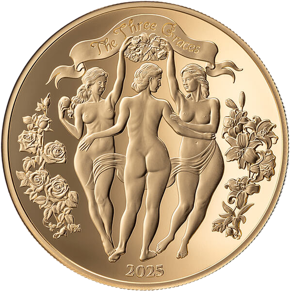 Srebrna pozłacana moneta Niebiańskie piękno: Trzy Gracje 1 uncje 2025 Golden - wysyłka 24 h! - Mennica Skarbowa