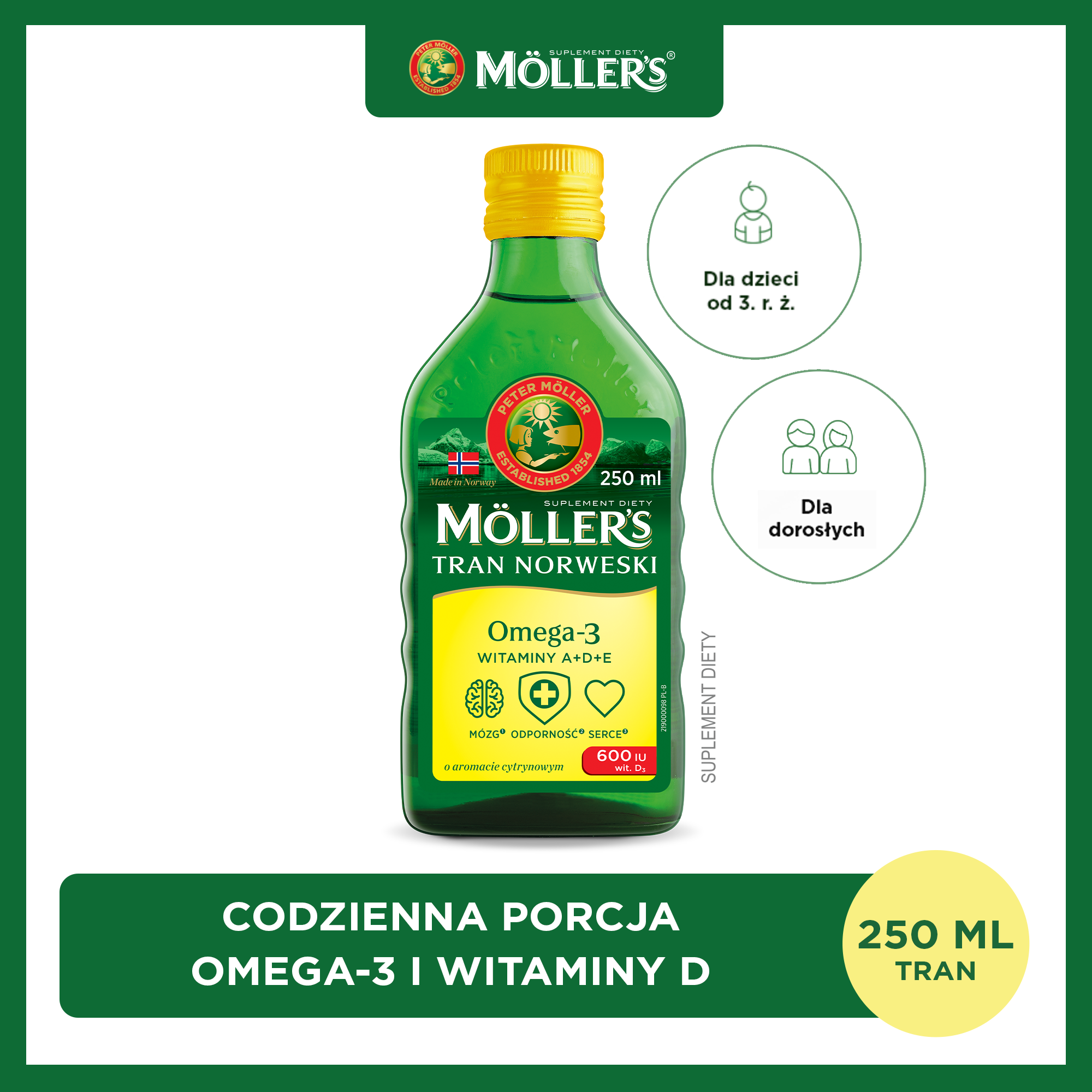 Mollers tran norweski, aromat cytrynowy, 250 ml