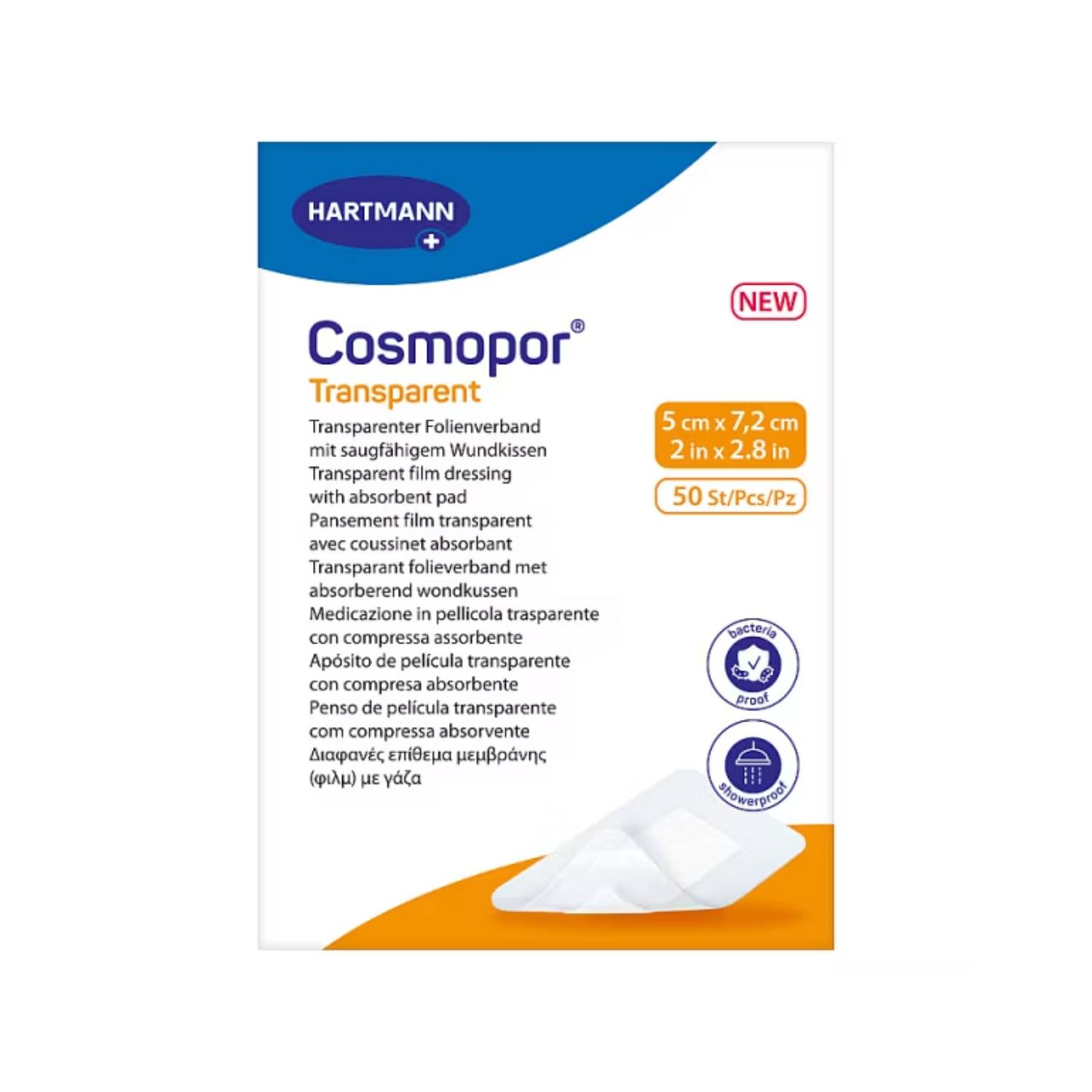 Cosmopor transparent - opatrunek sterylny 5 cm × 7,2 cm, 50 sztuk