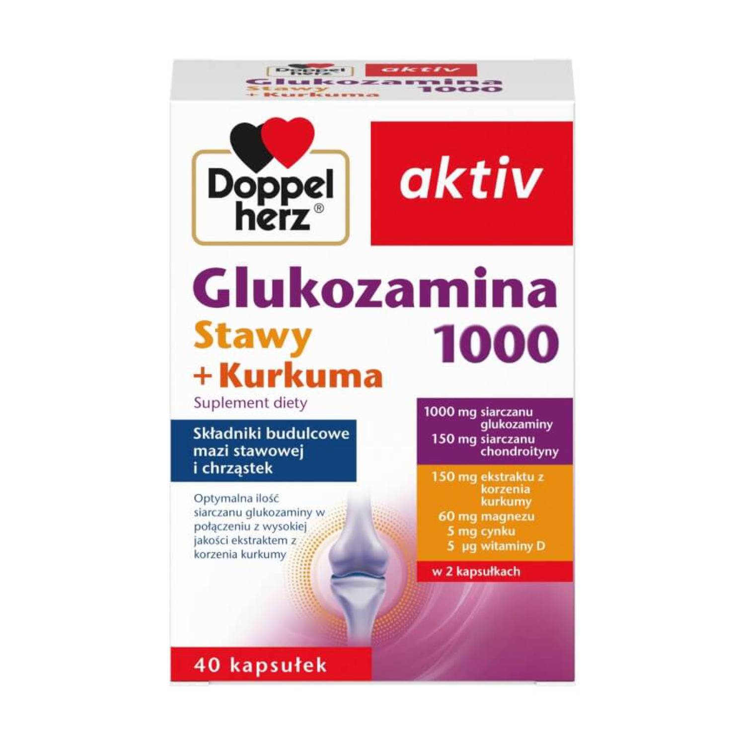 Doppelherz aktiv glukozamina 1000 stawy + kurkuma, 40 kapsułek