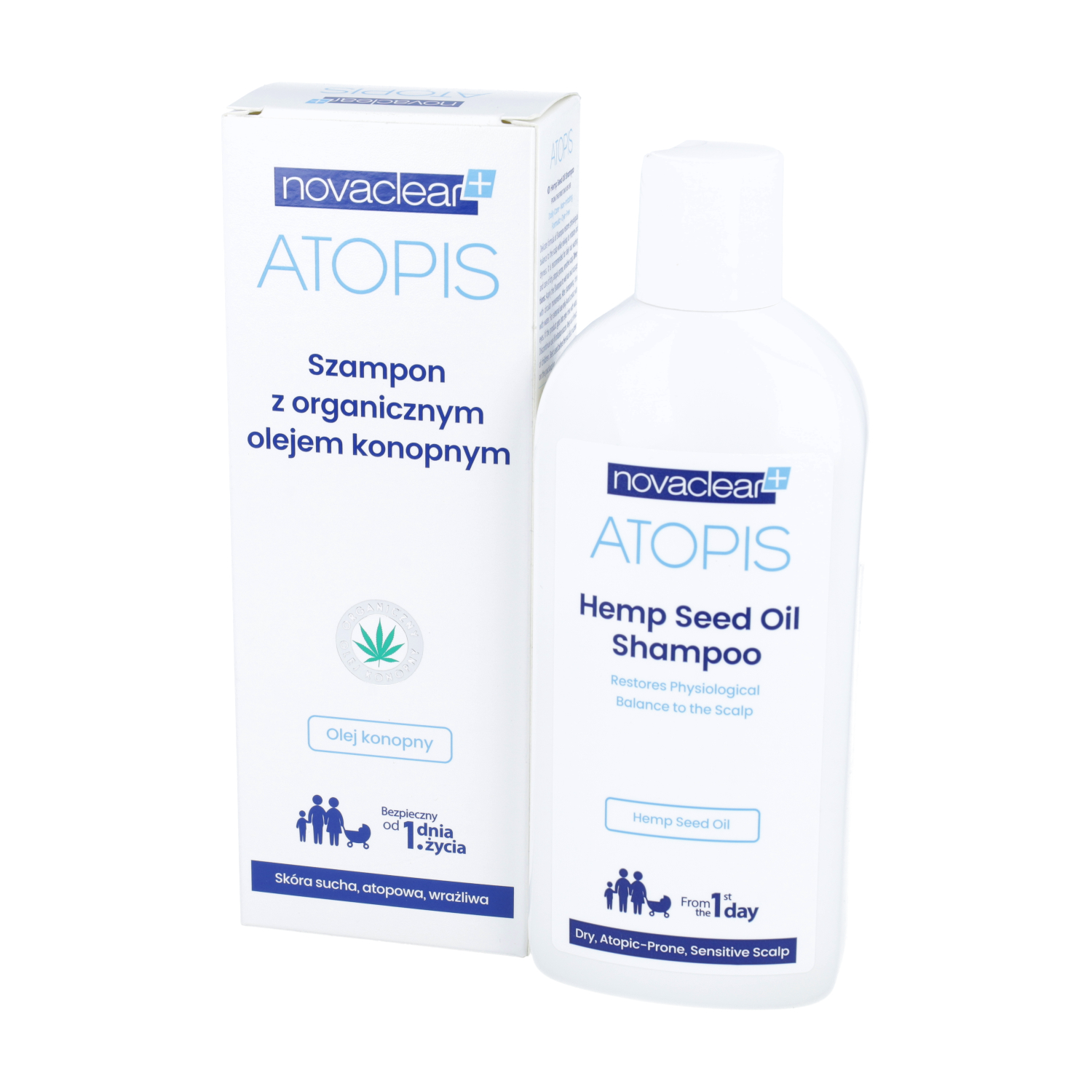 Novaclear atopis - szampon z organicznym olejem konopnym, sucha wrażliwa i atopowa skóra głowy, 250 ml