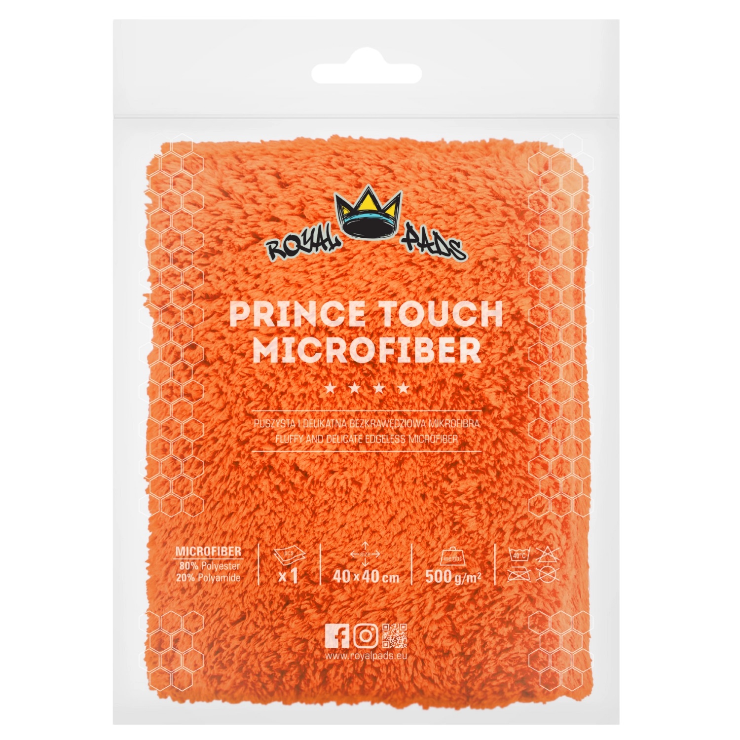 Royal Pads Prince Touch Microfiber 40x40cm Orange - delikatna bezkrawędziowa mikrofibra 500gsm