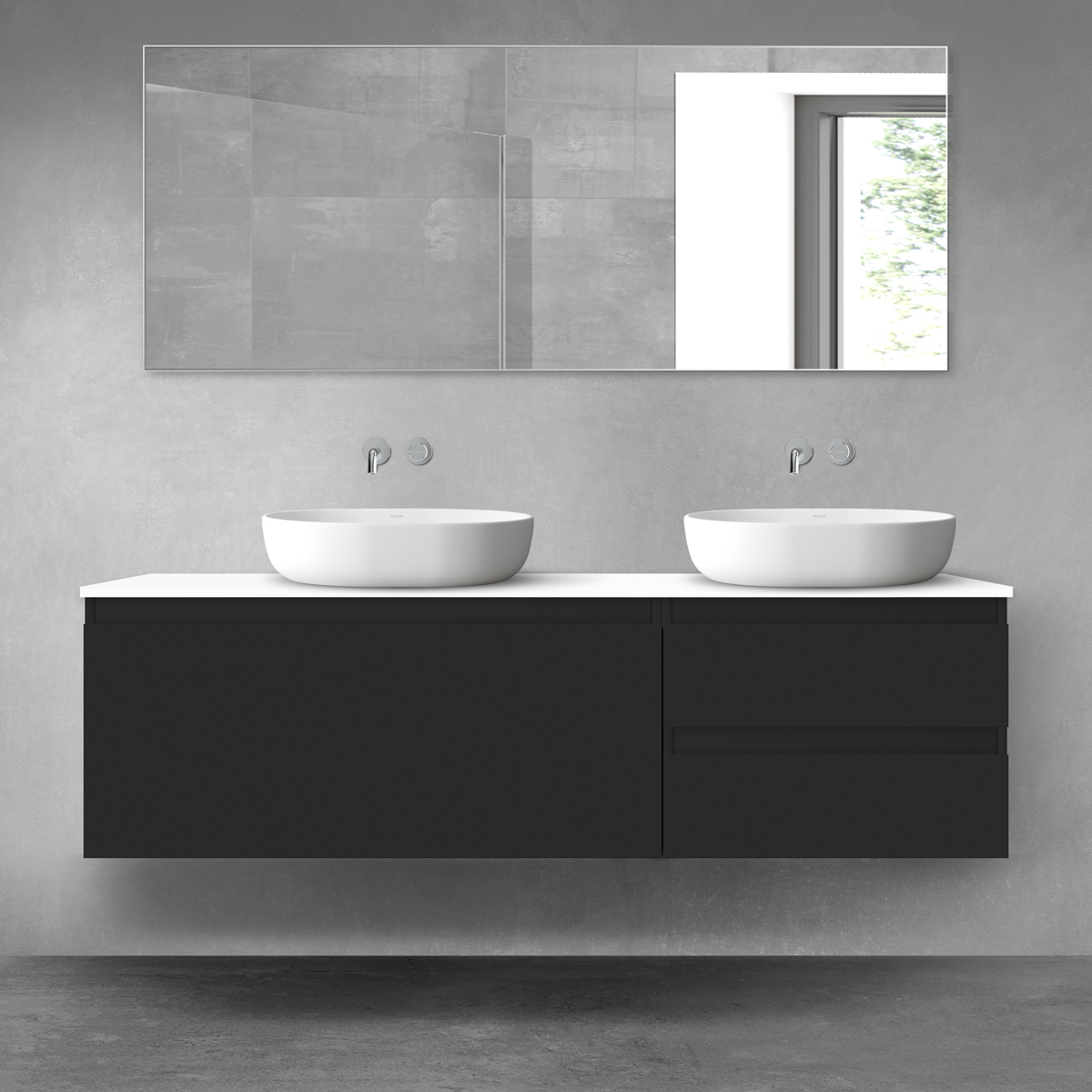 Oltens Vernal zestaw mebli łazienkowych 160 cm z blatem czarny mat/biały połysk 68441300 - Wysyłka w 24h