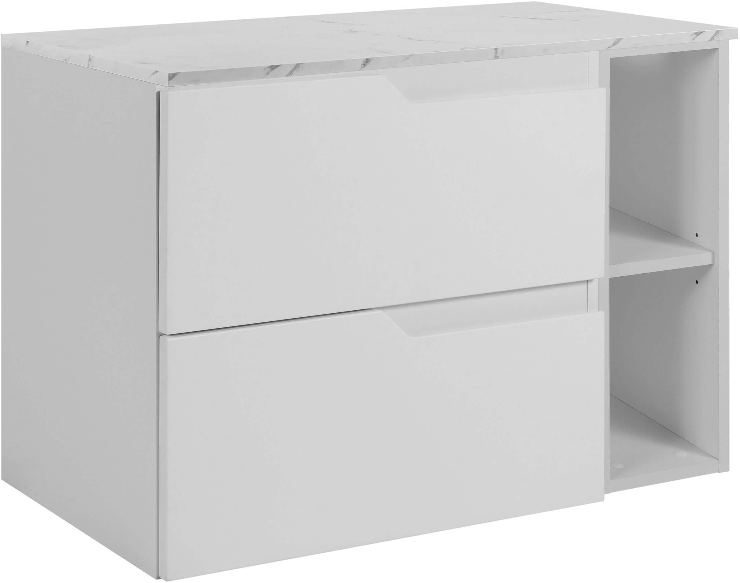 Zestaw Rodan Modern szafka 80x46x57 cm podumywalkowa wisząca biała z regałem 20x44,2x57 i batem biały marmur (5906154452113, ...