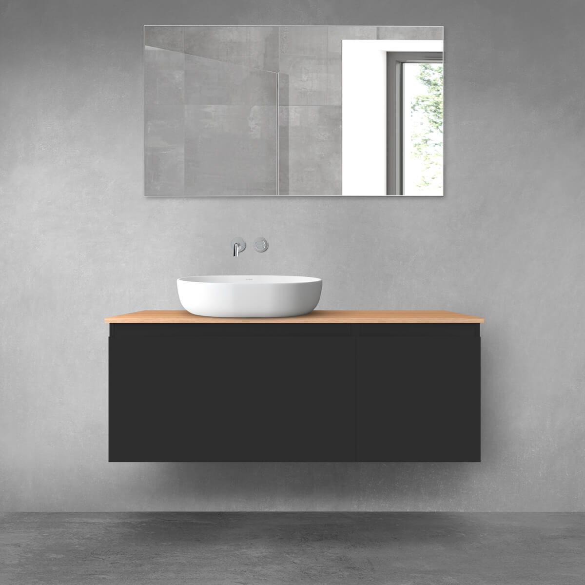 Oltens Vernal zestaw mebli łazienkowych 120 cm z blatem czarny mat/dąb 68252300 - Wysyłka w 24h