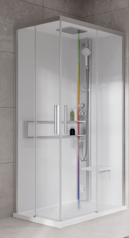 Novellini Glax 2 2.0 A kabina z hydromasażem 80x80 cm parowa z brodzikiem srebrna G22A80T5-1BB