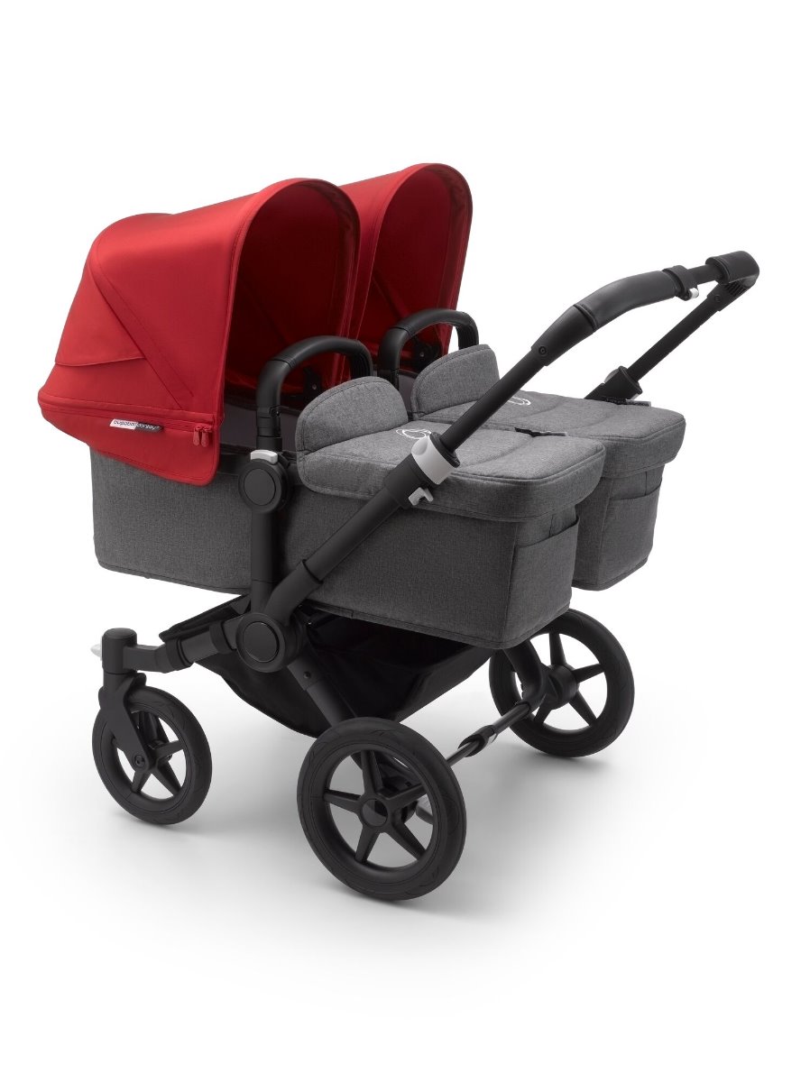 Bugaboo, Donkey3 Twin - wózek głęboko-spacerowy dla bliźniąt-Black-Grey Melange-Red