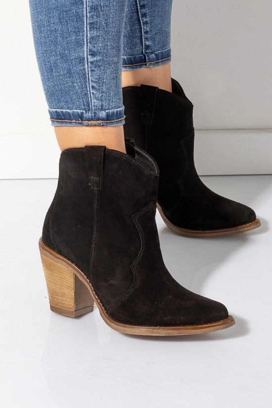 Botki damskie 51850/1 Czarny welur outlet