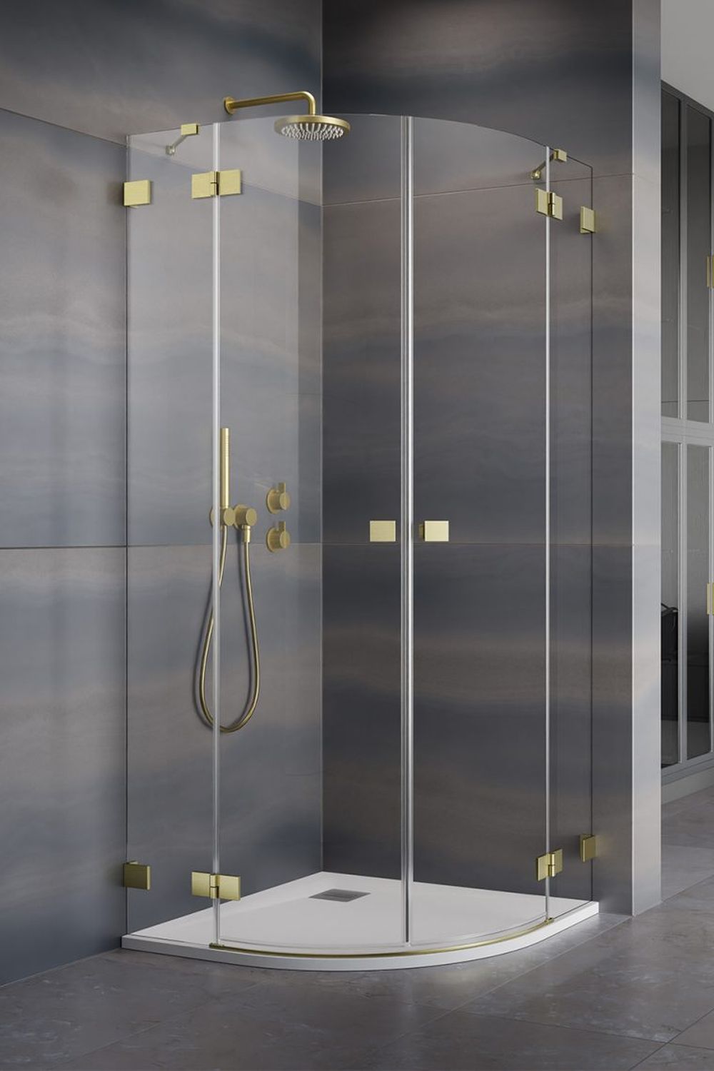 Darmowa Dostawa - Kabina prysznicowa część lewa 90x90 cm półokrągła Radaway Essenza Pro Brushed Gold PDD 100950909901L