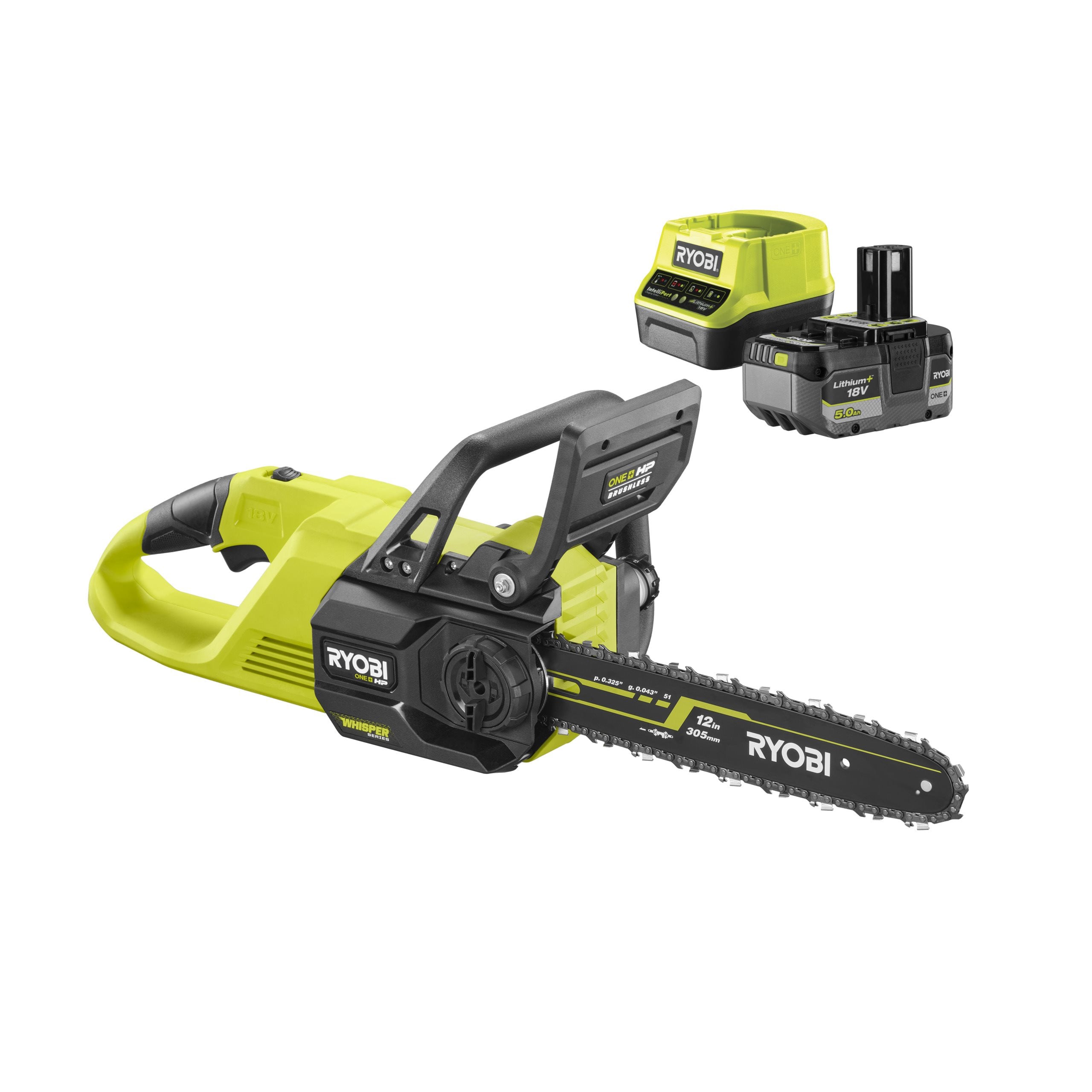 Piła łańcuchowa 30cm WHISPER 18V ONE+ HP w zestawie z akumulatorem 5.0Ah i ładowarką