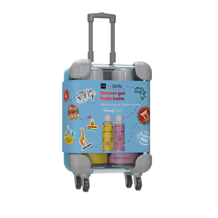 HISKIN TRAVEL SIZE SET Walizka, żel pod prysznic i balsam do ciała, 2 x 75 ml