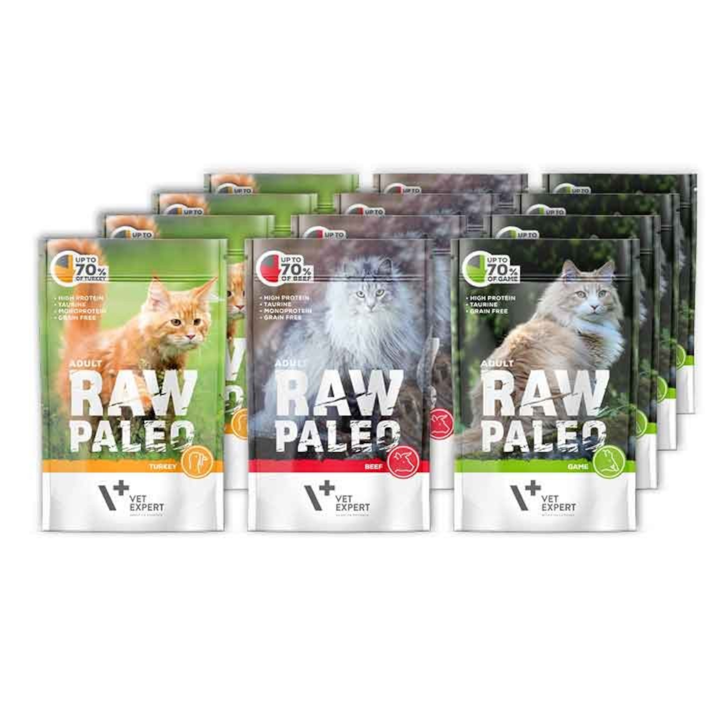 RAW PALEO ADULT CAT 12x100g - mokra karma dla kotów dorosłych - mix smaków