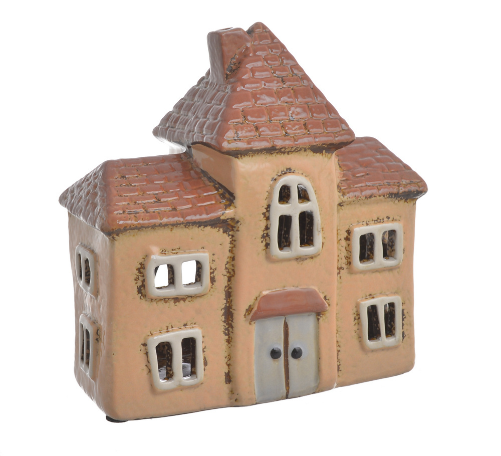Domek Holenderski T-light ceglasty, rude cegłówki z potrójnym dachem 14,5cm