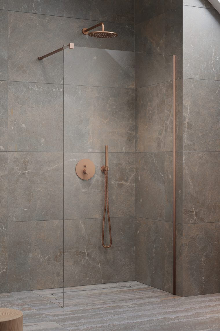 Radaway Modo New Brushed Copper II ścianka prysznicowa walk-in 70 cm miedź szczotkowana/szkło przezroczyste 389074-93-01