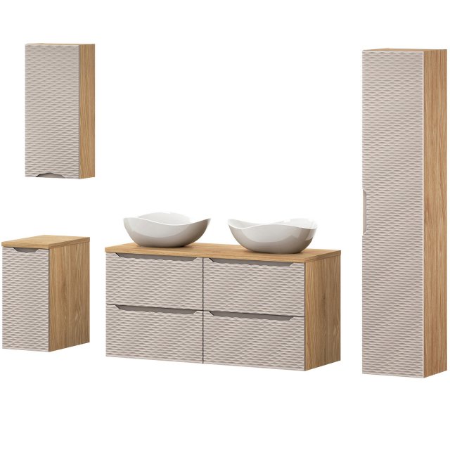 COMAD Zestaw mebli OCEAN BEIGE 4 szafki, blaty 120 cm i 30 cm, 2 umyw