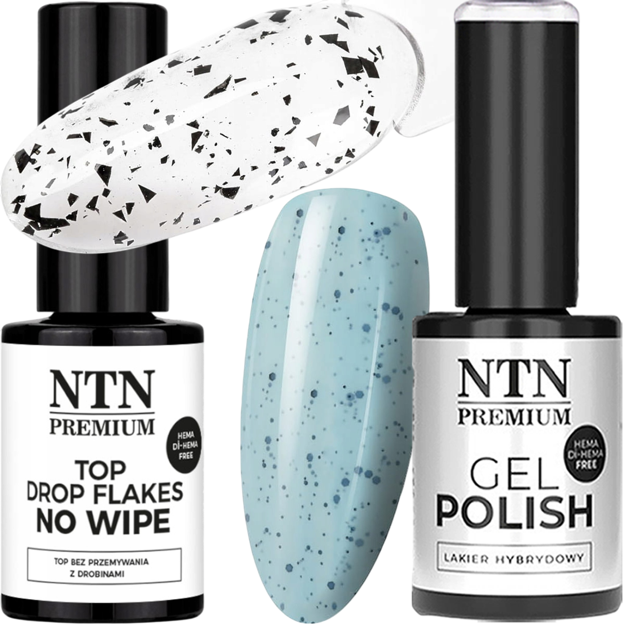 Lakier Hybrydowy NTN 5g Nr198 + Top Flakes NTN 7g Efekt Przepiórczego Jajka