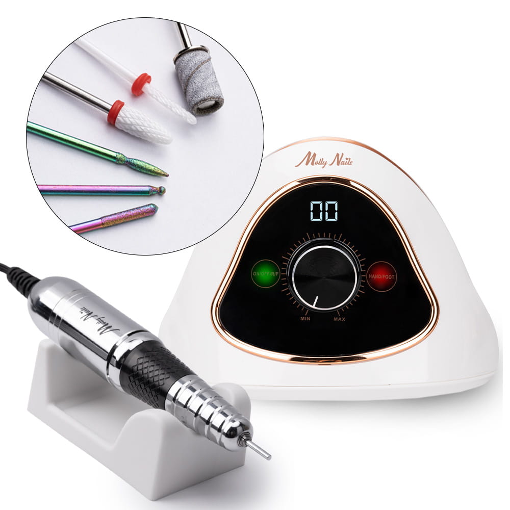 Frezarka do paznokci 68W Molly Nails do manicure pedicure biało-złota M15 45 000 obrotów