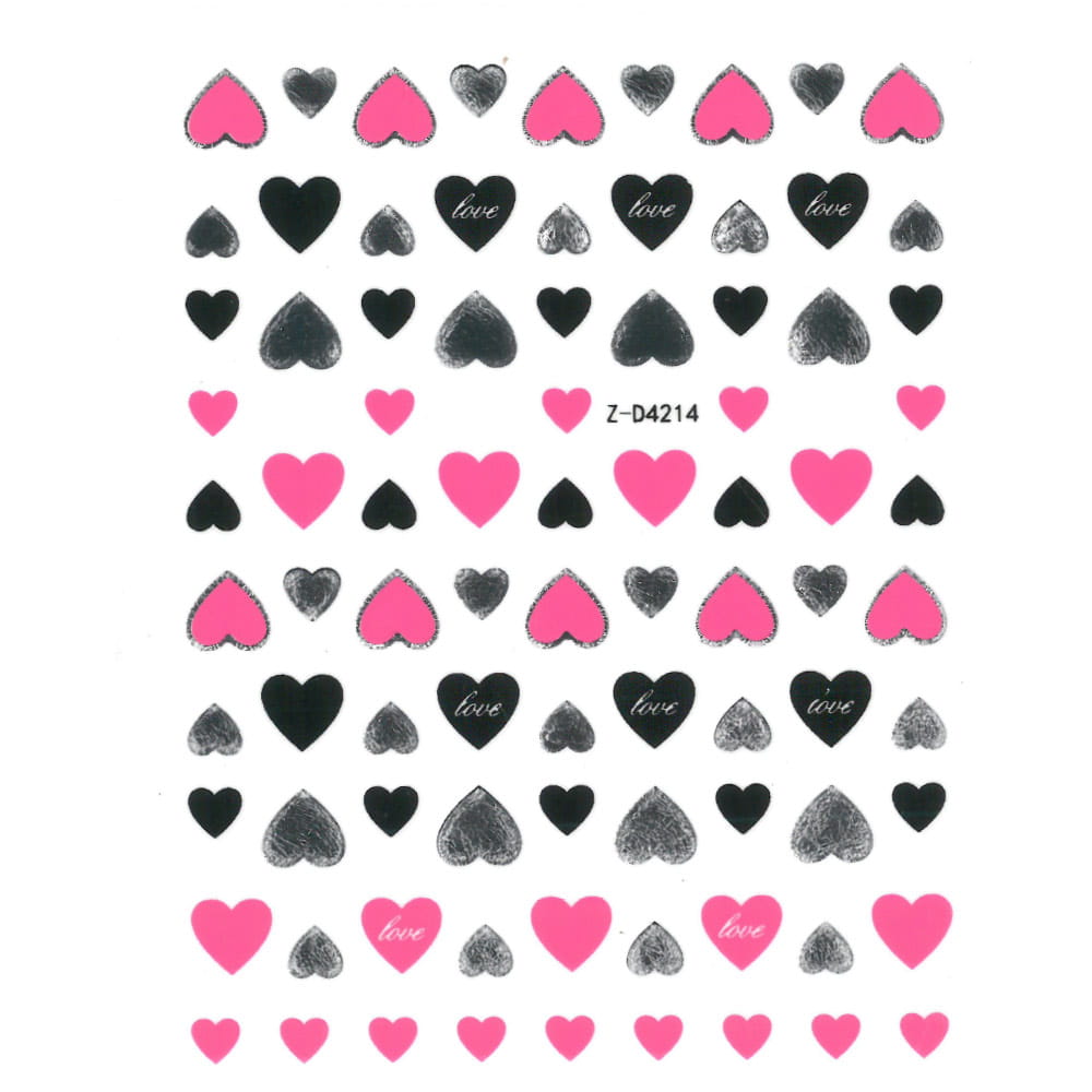 Naklejki do paznokci cienkie samoprzylepne Nail Art Sticker pink serduszka Z-D4214