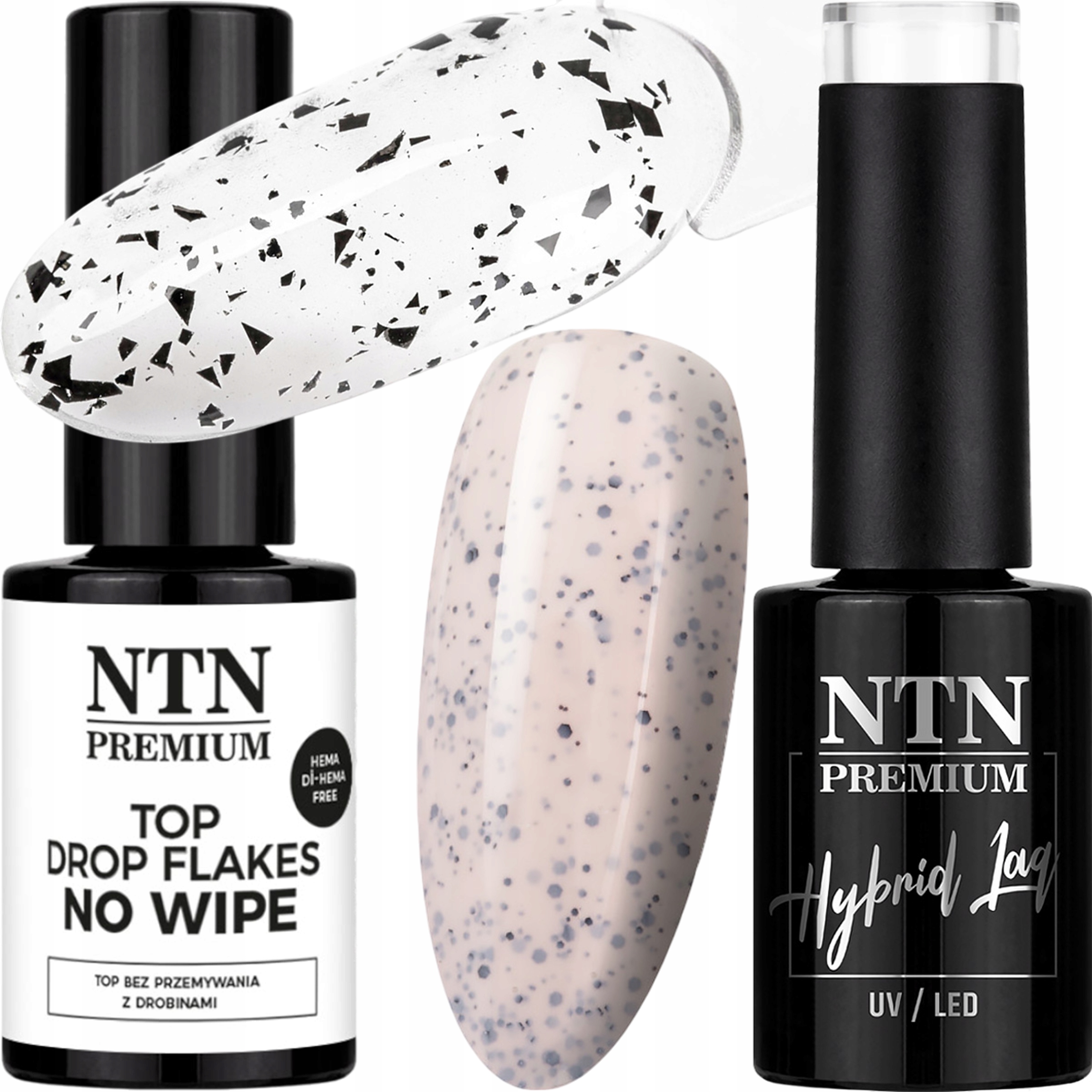 Lakier Hybrydowy NTN 5g Nr181 + Top Flakes NTN 7g Efekt Przepiórczego Jajka