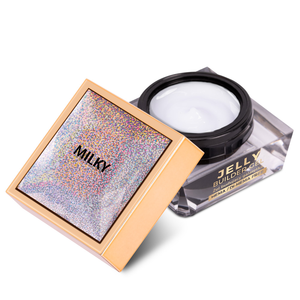 Budujący gęsty żel twardy galaretka Jelly Builder Gel MollyNails Milky HEMA/Di-HEMA Free 50g