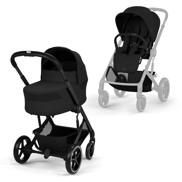 Cybex Balios S Lux 2026 + Cot S Lux - wózek głęboko-spacerowy 2w1-Moon Black (Black Frame)