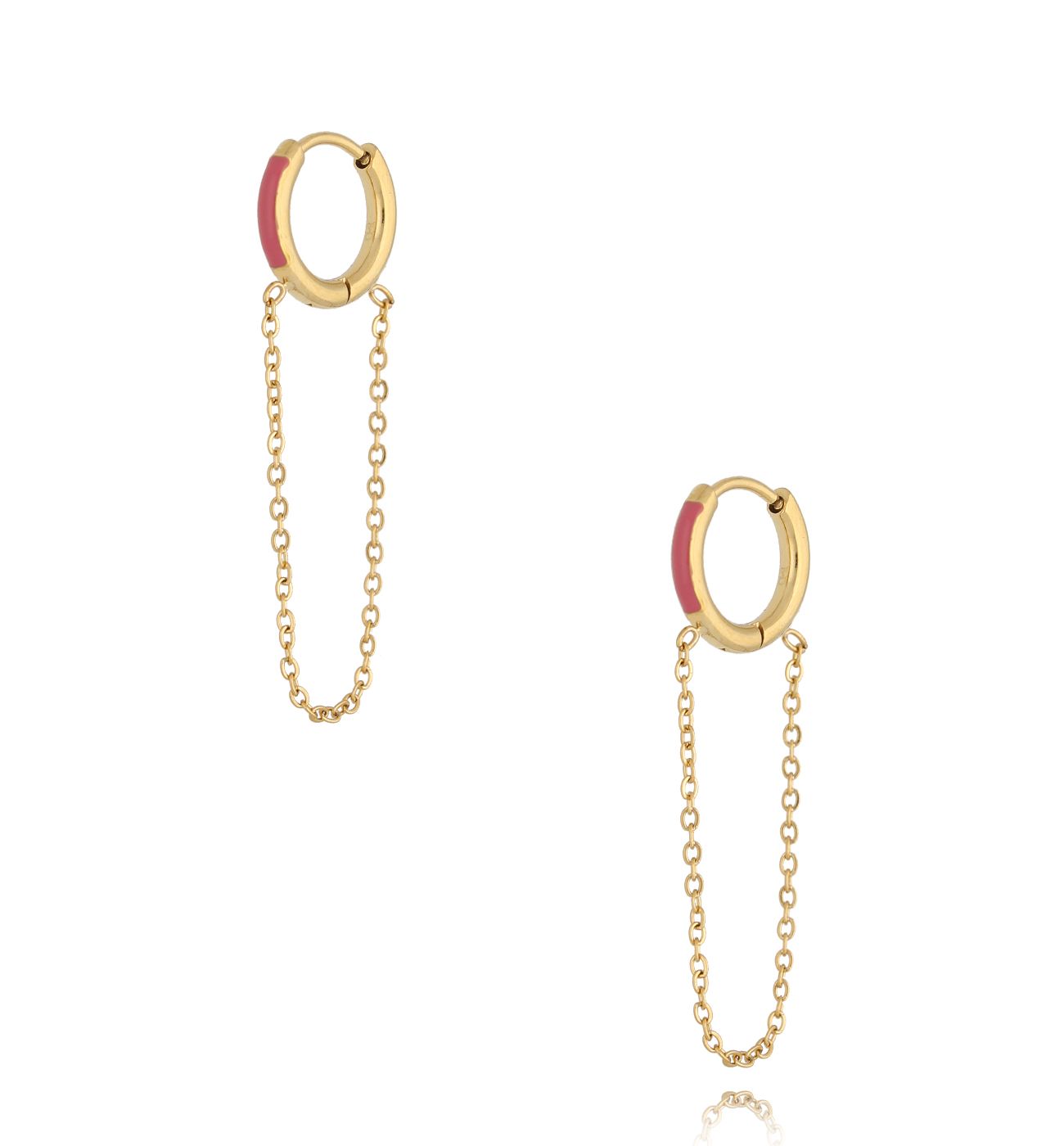 Kolczyki koła z różową emalią i łańcuszkiem Enamel Hoops KSA1626