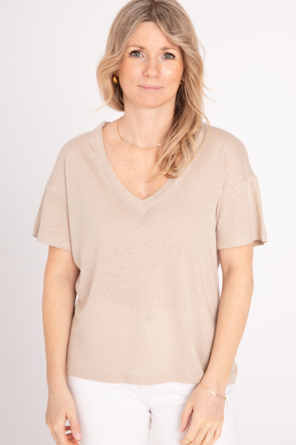 Lillow - T-SHIRT BALI z lnem - beż - Materiał len - Uszyto w Polsce