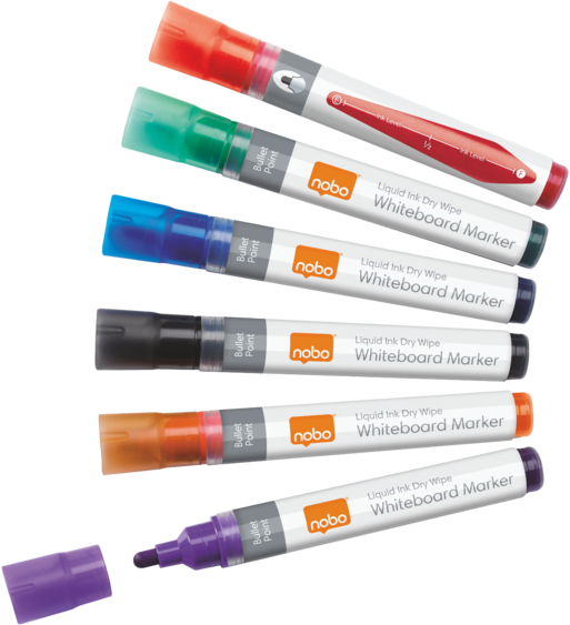 Markery suchościeralne NOBO Liquid Ink 3 mm 6 szt. mix kolorów