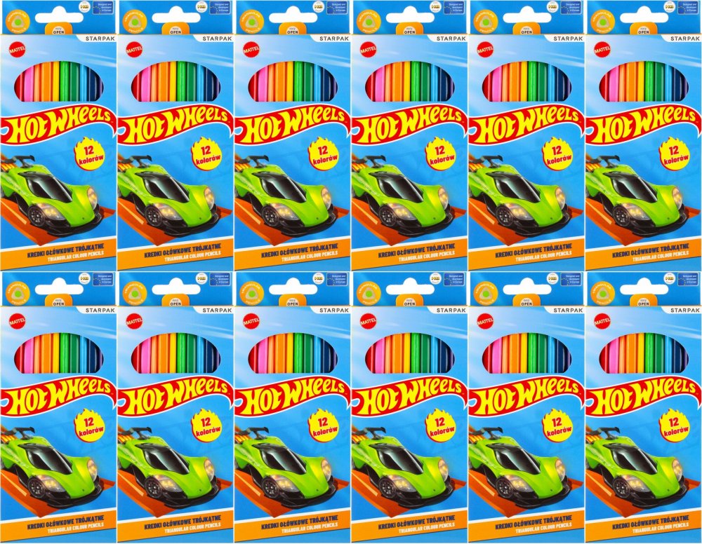 Kredki ołówkowe Starpak Hot Wheels trójkątne, 12 szt., mix kolorów