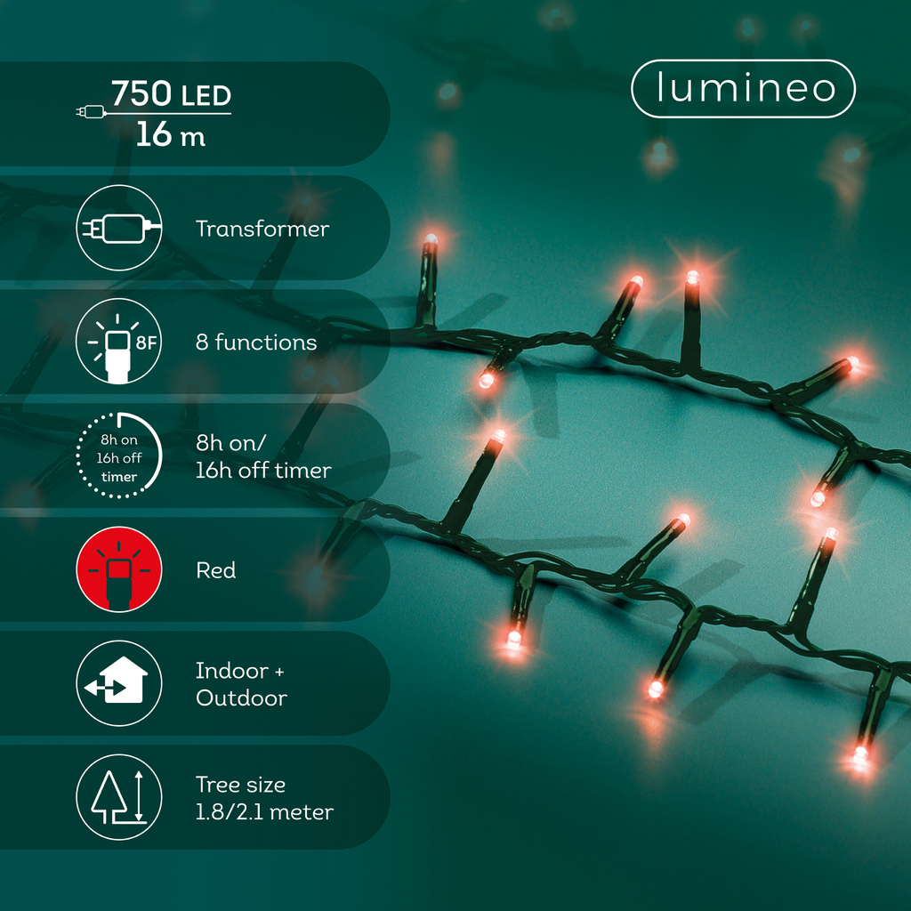 Lampki zewnętrzne/wewnętrzne compact 750 LED 16m czerwone 8 funkcji